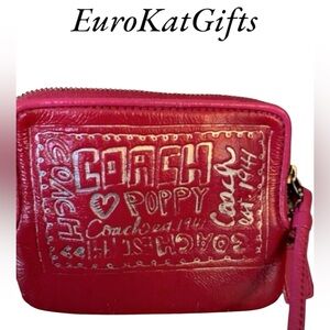 Coach Poppy Wristlet RedPink Gently Pre Loved H 4"x W 5"  Strap 6" Coach Tag